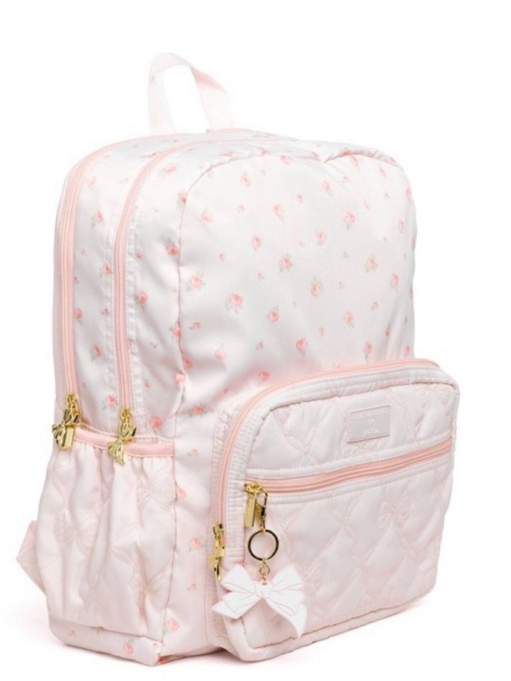 LoveShackFancy Light Pink Floral Quilted Kids Backpack with Bow Charm